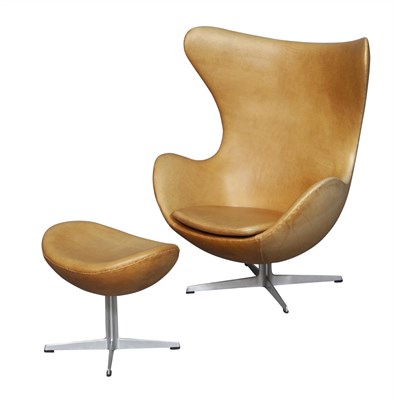 Lot 340 - Arne Jacobsen Leather Upholstered Egg Chair and Ottoman