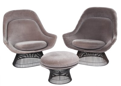 Lot 315 - Pair of Warren Platner High Back Armchairs and an Ottoman