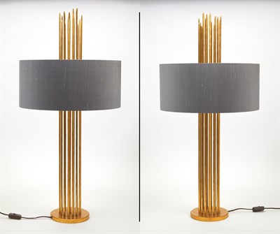 Lot 355 - Pair of Porta Romana Brutalist Flynn Gold Painted Metal Lamps