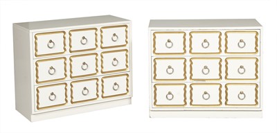 Lot 209 - Pair of Dorothy Draper Style Parcel-Gilt Lacquered Wood Chest of Drawers