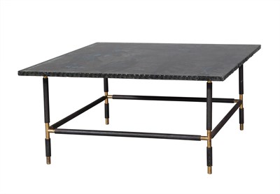 Lot 310 - Duilio Bernabe for Fontana Arte Reverse Painted Glass, Brass and Painted Metal Coffee Table