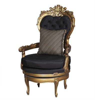Lot 217 - Italian Rococo Style Giltwood Swivel Armchair and Silk Chanel Throw Pillow
