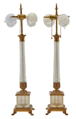 Lot 242 - Pair of Empire Style Gilt-Bronze Mounted Cut Glass Lamps