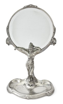 Lot 211 - Continental Art Nouveau Pewter Dressing Mirror