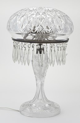 Lot 241 - Cut Glass Lamp with Hanging Prisms