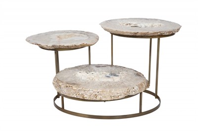 Lot 275 - Agate Specimen and Brass Three-Tier Low Table