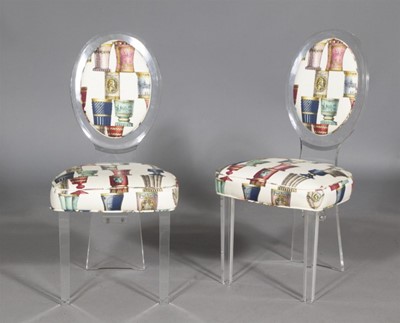 Lot 226 - Set of Six Piero Fornasetti Style Upholstered Acrylic Dining Chairs