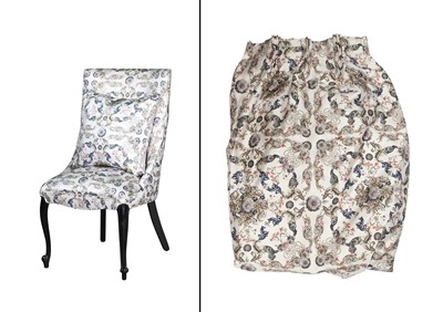 Lot 233 - Upholstered Side Chair Together with Matching Curtains and Two Pillows