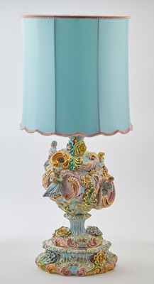 Lot 218 - Glazed Pottery Lamp with Blue Lamp Shade
