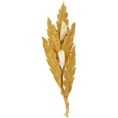 Lot 128 - Mario Buccellati Gold and Freshwater Pearl Leaf Clip-Brooch