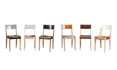 Lot 390 - Set of Six Piet Hein Eek Painted Wood Scrapwood Dining Chairs