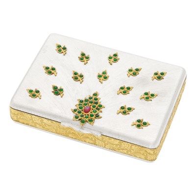Lot 41 - Gianmaria Buccellati Silver, Gold, Cabochon Ruby and Emerald Vanity Case