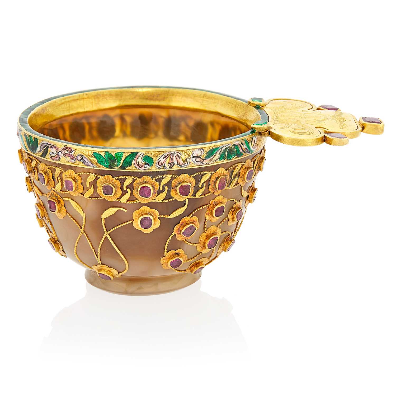 Lot 64 - Russian Jeweled and Enameled Gold-Mounted Agate Charka