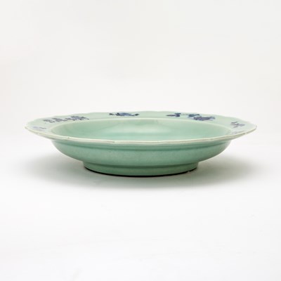 Lot 401 - A Chinese Blue and White Decorated Celadon Porcelain Dish
