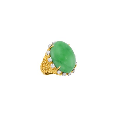 Lot 136 - David Webb Gold, Platinum, Jade and Diamond Ring