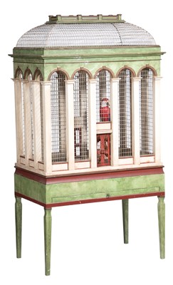 Lot 290 - Architectural Painted Wood and Wire Bird Cage
