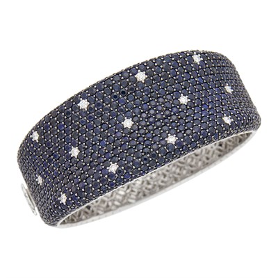 Lot 80 - Roberto Coin White Gold, Black Sapphire and Diamond Cuff Bangle Bracelet