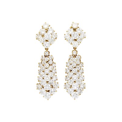 Lot 141 - Van Cleef & Arpels Pair of Gold and Diamond 'À Cheval' Pendant-Earclips