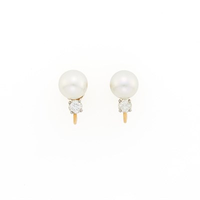 Lot 1284 - Tiffany & Co. Pair of Gold, Cultured Pearl and Diamond Earclips