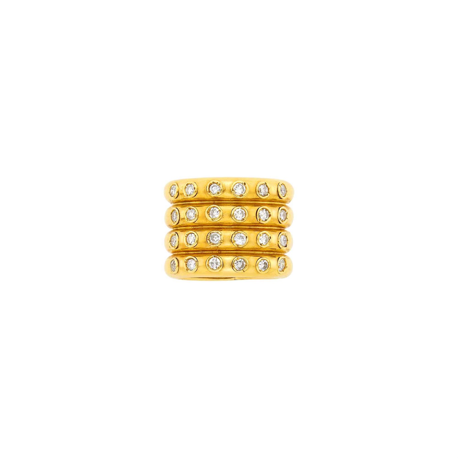 Lot 2 - Christian Dior Wide Four Row Gold and Diamond Band Ring