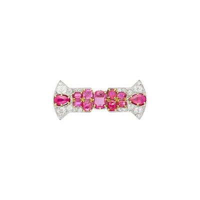 Lot 107 - Platinum, Gold, Ruby and Diamond Pin, France