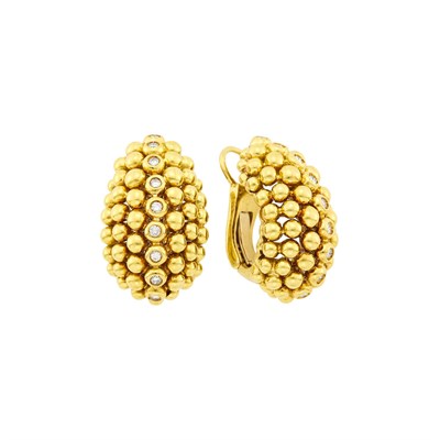 Lot 139 - Pair of Gold and Diamond Half-Hoop Earclips