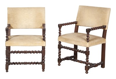 Lot 652 - Pair of Flemish Baroque Style Walnut Armchairs...