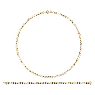 Lot 93 - Gold and Diamond Necklace and Bracelet