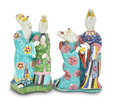 Lot 377 - Two Chinese Export Porcelain Figural Groups of Lovers