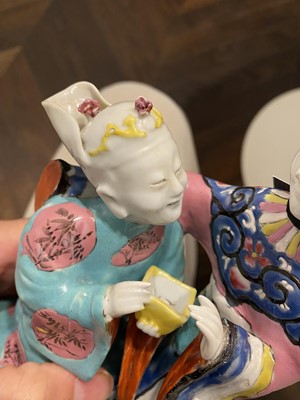 Lot 377 - Two Chinese Export Porcelain Figural Groups of Lovers