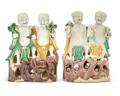 Lot 175 - Two Chinese Famille Verte Porcelain HeHe Groups