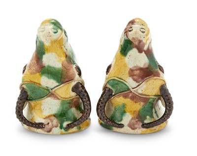 Lot 180 - A Pair of Chinese Famille Verte Porcelain Stirrup Cups