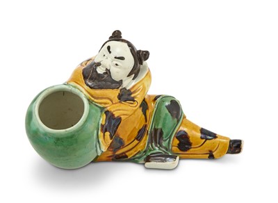 Lot 147 - A Chinese Famille Verte Glazed Biscuit Porcelain Figural Water Coupe