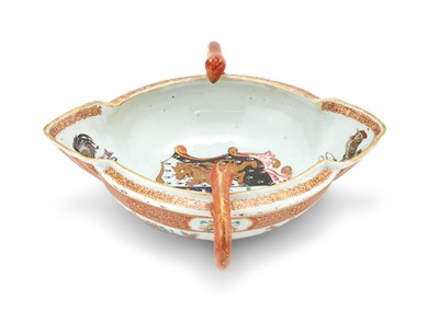 Lot 59 - A Chinese Export Porcelain Armorial Double-Spouted Sauceboat