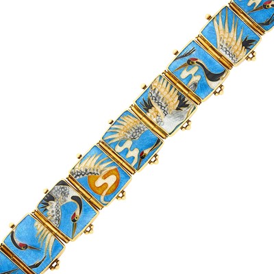 Lot 8 - Tricia Young Sterling Silver, High Karat Gold, Gold and Cloisonné Enamel Bracelet