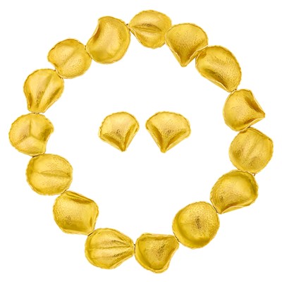 Lot 161 - Tiffany & Co. Gold 'Rose Petal' Necklace and Pair of Earclips