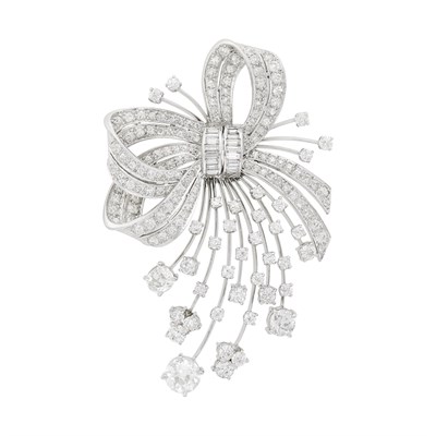 Lot 98 - Platinum and Diamond Bow Spray Brooch