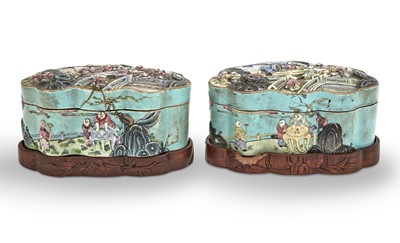 Lot 220 - A Pair of Chinese Enameled Porcelain Boxes