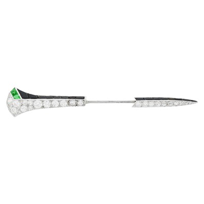 Lot 89 - Platinum, Diamond, Emerald and Black Onyx Jabot
