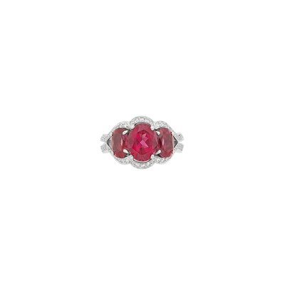 Lot 145 - Tanagro Platinum, Rubellite and Diamond Ring