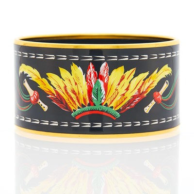Lot 1008 - Hermès Paris Wide Gilt-Metal and Lacquer Cuff Bangle Bracelet