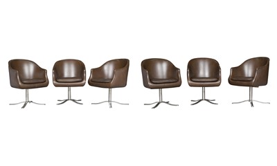 Lot 592 - Set of Six Nicos Zographos Chromed Metal and Upholstered Dining Chairs