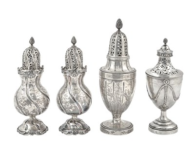Lot 1102 - Four Dutch Silver Sugar Casters