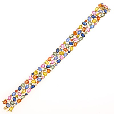 Lot 1144 - Gold, Multicolored Sapphire and Diamond Bracelet