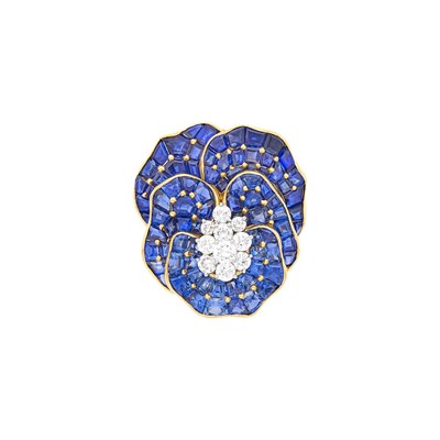 Lot 140 - Oscar Heyman & Brothers Gold, Platinum, Sapphire and Diamond Pansy Clip-Brooch