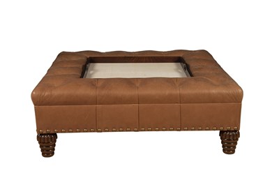 Lot 162 - Leather Upholstered Ottoman with Inset Stained...