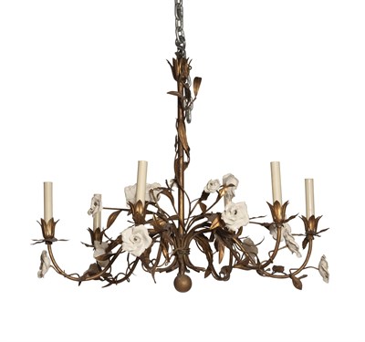 Lot 100 - Gilt-Metal and Porcelain Six-Light Chandelier...