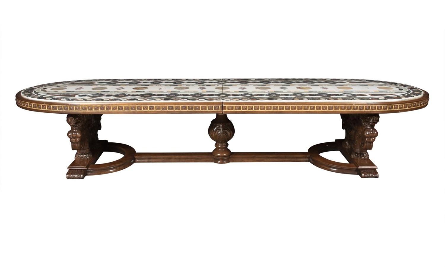Lot 401 - Italian Renaissance Style Carved Oak and Specimen Marble Dining Table