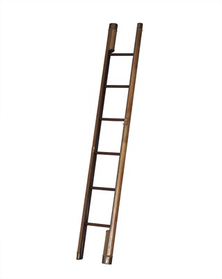 Lot 101 - English Oak and Leather Collapsible Library Ladder