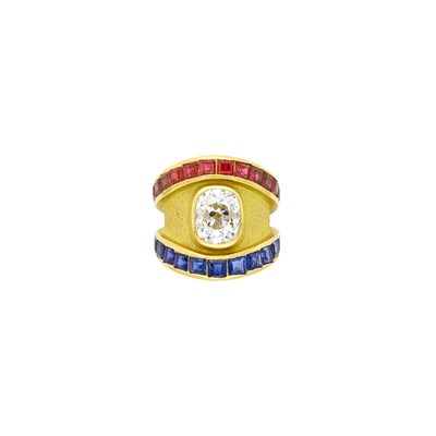 Lot 28 - Leo DeVroomen Gold, Diamond, Sapphire and Ruby Ring